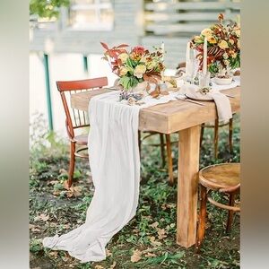 Boho style cheesecloth table runners, 6 total, white